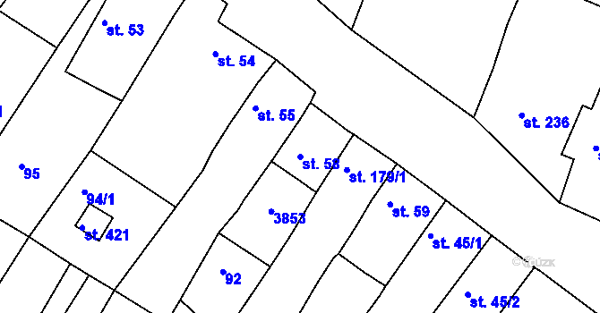 Parcela st. 58 v KÚ Horní Bojanovice, Katastrální mapa