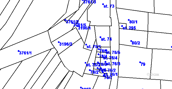 Parcela st. 75/1 v KÚ Horní Bojanovice, Katastrální mapa