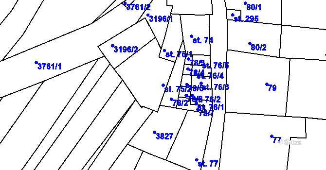Parcela st. 75/2 v KÚ Horní Bojanovice, Katastrální mapa