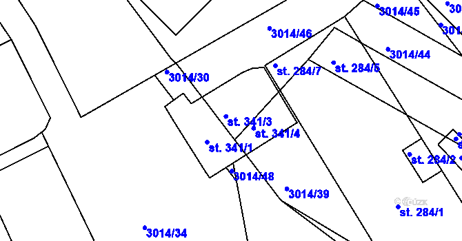 Parcela st. 341/3 v KÚ Horní Bojanovice, Katastrální mapa