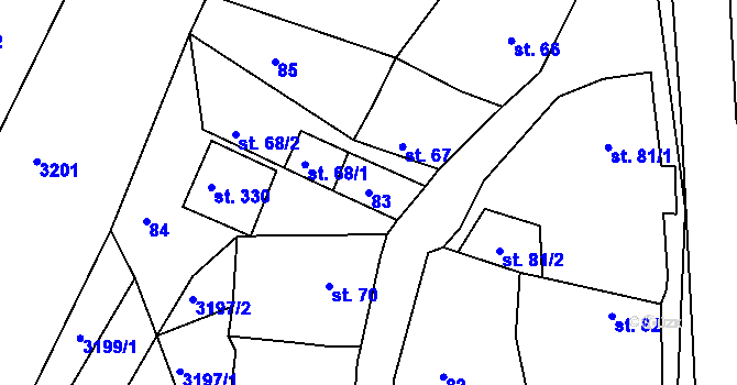 Parcela st. 83 v KÚ Horní Bojanovice, Katastrální mapa