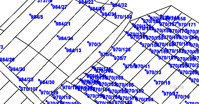 Parcela st. 970/5 v KÚ Horní Bojanovice, Katastrální mapa