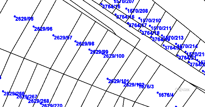Parcela st. 2629/100 v KÚ Horní Bojanovice, Katastrální mapa