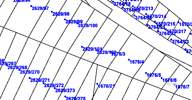 Parcela st. 2629/102 v KÚ Horní Bojanovice, Katastrální mapa