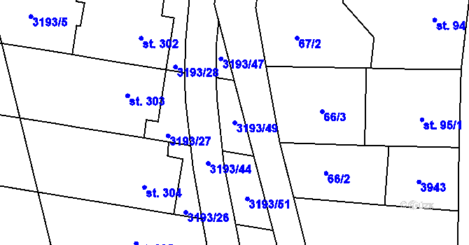 Parcela st. 3193/49 v KÚ Horní Bojanovice, Katastrální mapa
