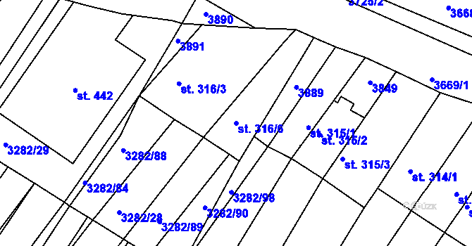 Parcela st. 316/6 v KÚ Horní Bojanovice, Katastrální mapa