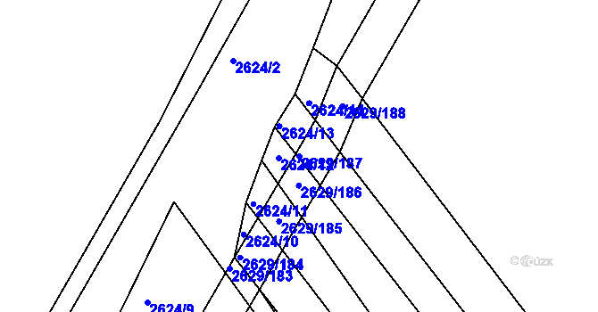 Parcela st. 2629/187 v KÚ Horní Bojanovice, Katastrální mapa