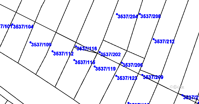 Parcela st. 3537/202 v KÚ Horní Bojanovice, Katastrální mapa