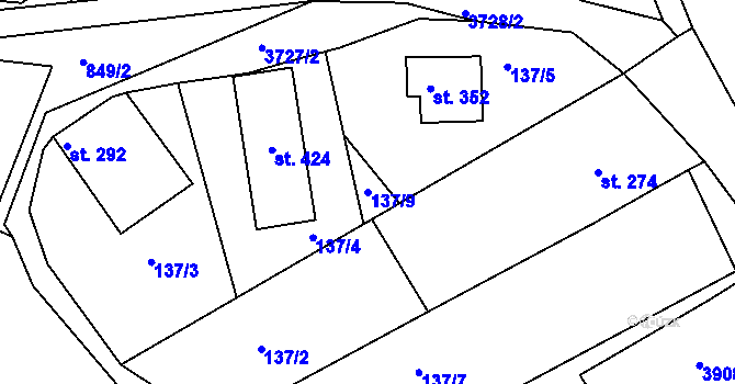 Parcela st. 137/9 v KÚ Horní Bojanovice, Katastrální mapa