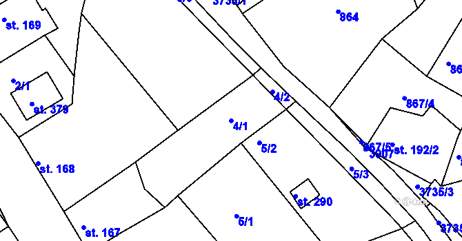 Parcela st. 4/1 v KÚ Horní Bojanovice, Katastrální mapa