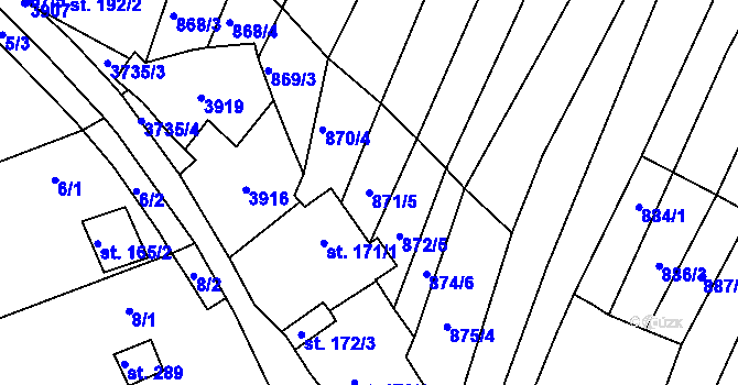 Parcela st. 871/5 v KÚ Horní Bojanovice, Katastrální mapa