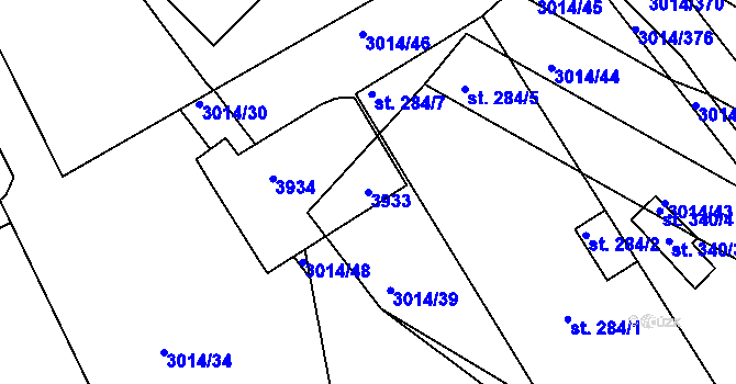 Parcela st. 3933 v KÚ Horní Bojanovice, Katastrální mapa