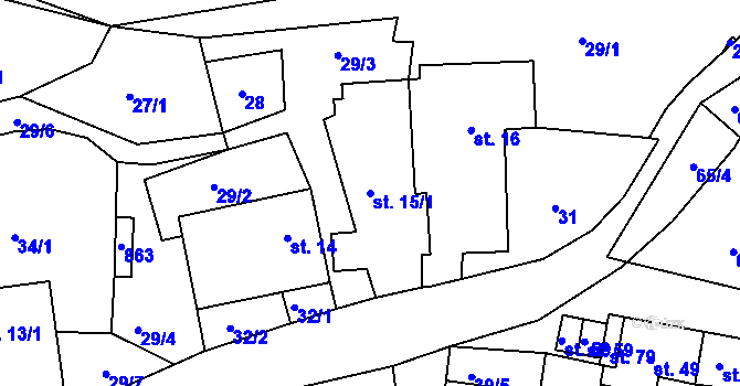 Parcela st. 15/1 v KÚ Horní Bolíkov, Katastrální mapa