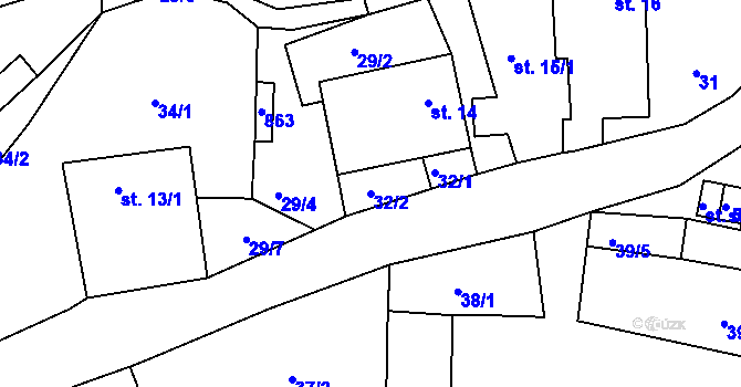 Parcela st. 32/2 v KÚ Horní Bolíkov, Katastrální mapa