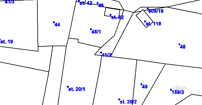 Parcela st. 45/2 v KÚ Horní Bolíkov, Katastrální mapa