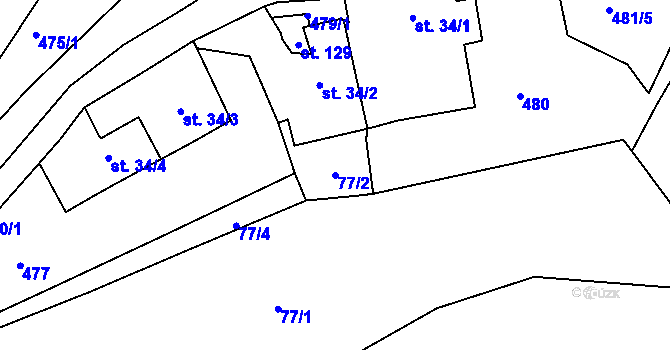 Parcela st. 77/2 v KÚ Horní Bolíkov, Katastrální mapa