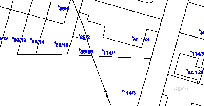 Parcela st. 114/9 v KÚ Horní Bory, Katastrální mapa