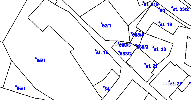 Parcela st. 16 v KÚ Horní Bousov, Katastrální mapa