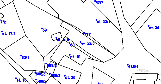Parcela st. 33/2 v KÚ Horní Bousov, Katastrální mapa