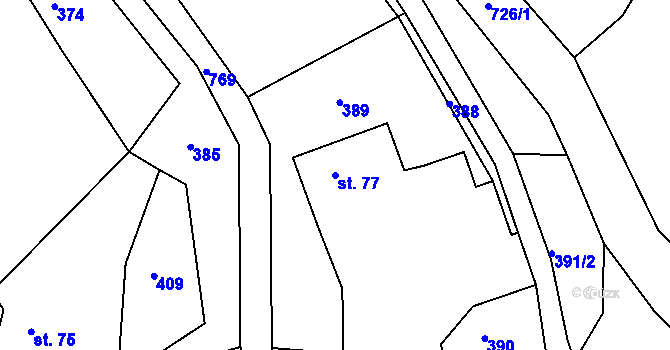 Parcela st. 77 v KÚ Horní Bousov, Katastrální mapa