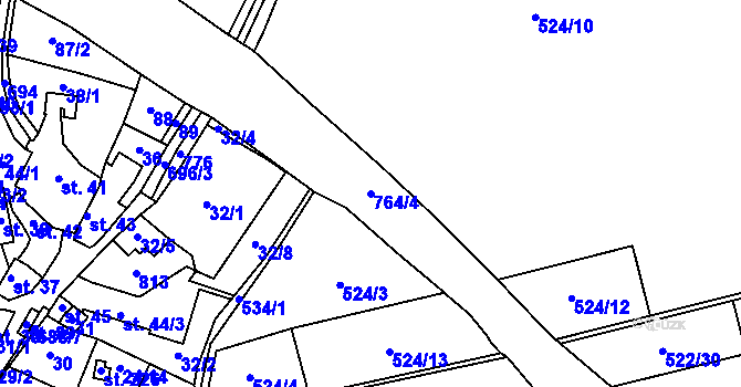 Parcela st. 764/4 v KÚ Horní Bousov, Katastrální mapa