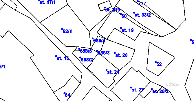 Parcela st. 688/3 v KÚ Horní Bousov, Katastrální mapa