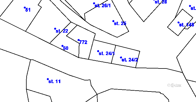 Parcela st. 24/1 v KÚ Horní Bousov, Katastrální mapa