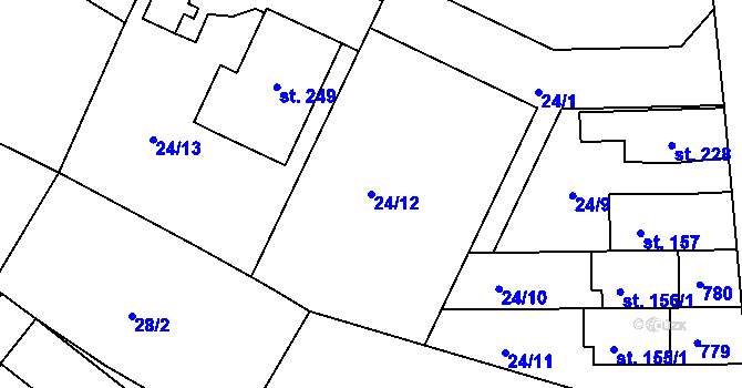 Parcela st. 24/12 v KÚ Horní Bousov, Katastrální mapa