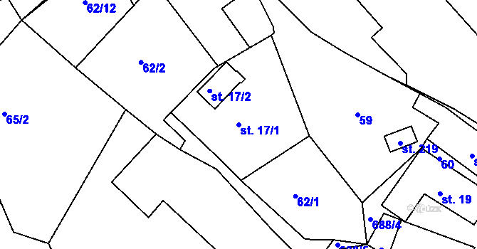 Parcela st. 17/1 v KÚ Horní Bousov, Katastrální mapa