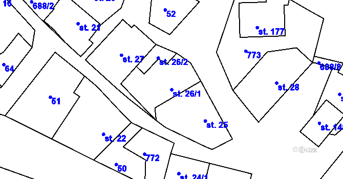 Parcela st. 26/1 v KÚ Horní Bousov, Katastrální mapa