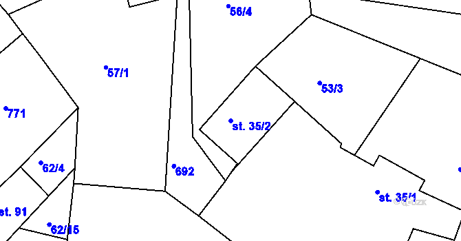Parcela st. 35/2 v KÚ Horní Bousov, Katastrální mapa