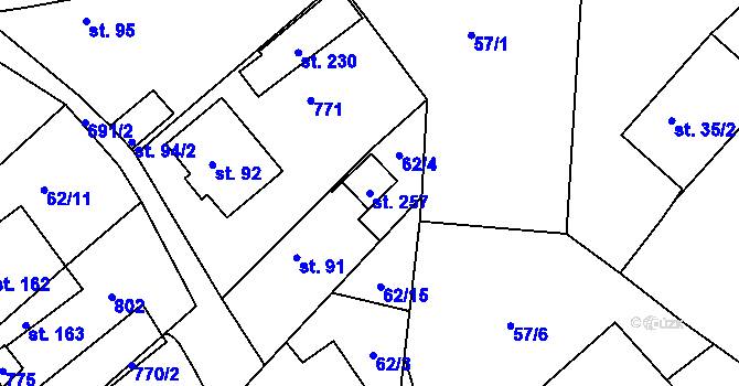 Parcela st. 257 v KÚ Horní Bousov, Katastrální mapa