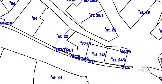 Parcela st. 772/1 v KÚ Horní Bousov, Katastrální mapa