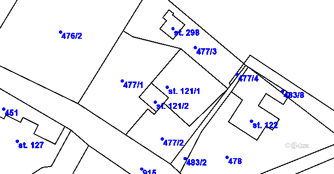 Parcela st. 121/1 v KÚ Horní Bradlo, Katastrální mapa