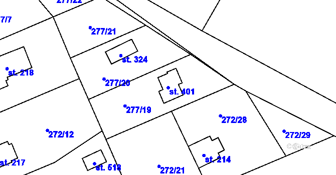Parcela st. 401 v KÚ Horní Bradlo, Katastrální mapa