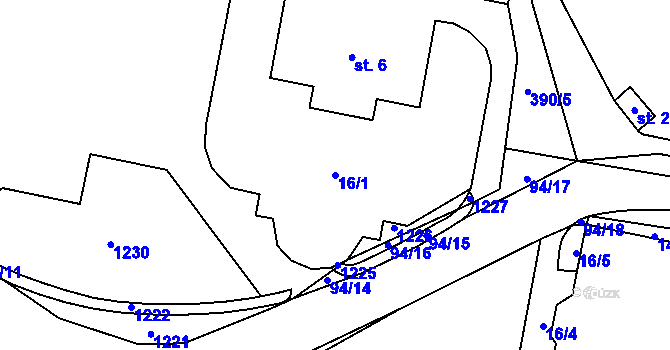 Parcela st. 16/1 v KÚ Horní Bradlo, Katastrální mapa