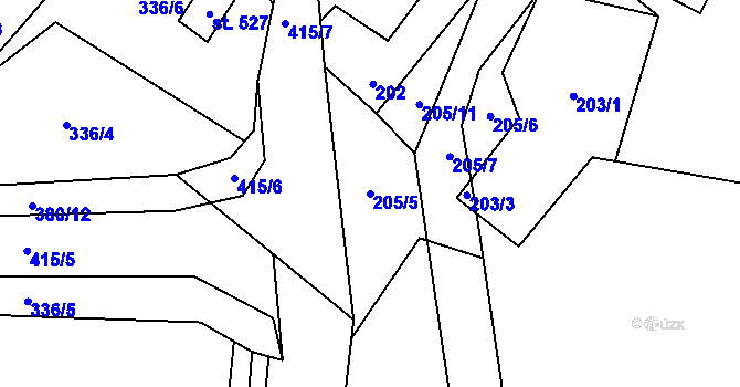 Parcela st. 205/5 v KÚ Horní Bradlo, Katastrální mapa