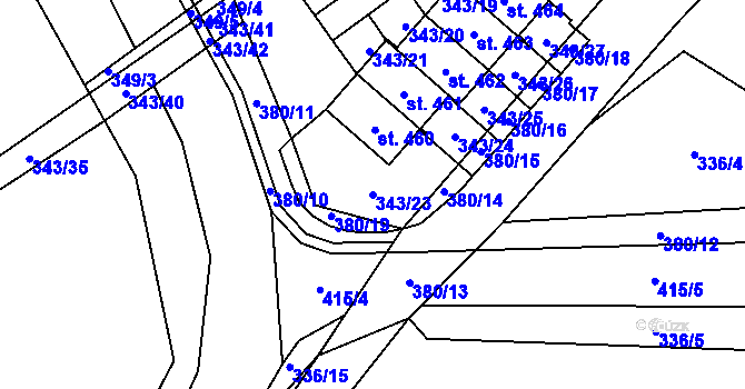 Parcela st. 343/23 v KÚ Horní Bradlo, Katastrální mapa