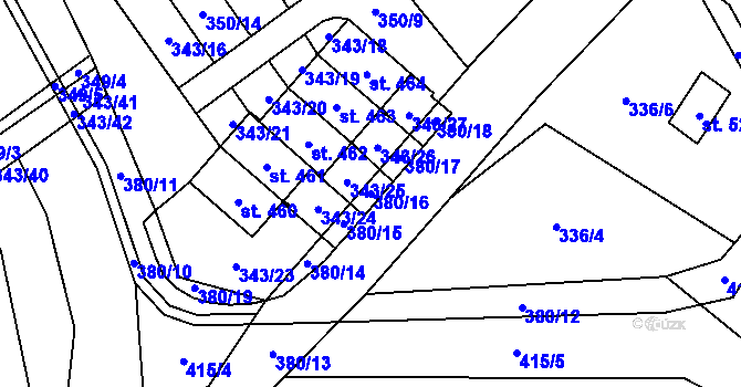 Parcela st. 380/16 v KÚ Horní Bradlo, Katastrální mapa