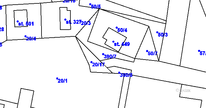 Parcela st. 390/7 v KÚ Horní Bradlo, Katastrální mapa