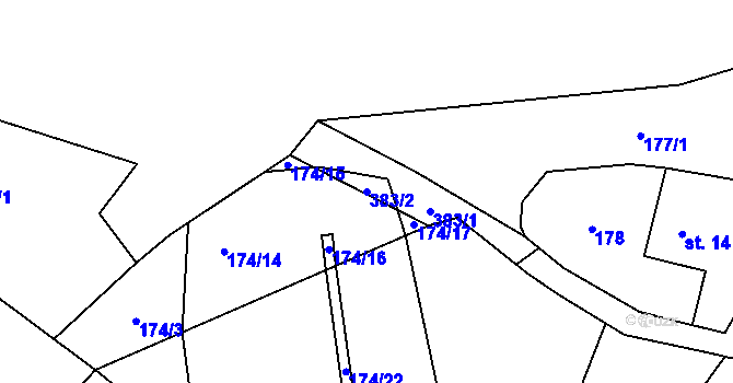 Parcela st. 383/2 v KÚ Horní Bradlo, Katastrální mapa