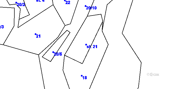 Parcela st. 21 v KÚ Travná u Horního Bradla, Katastrální mapa