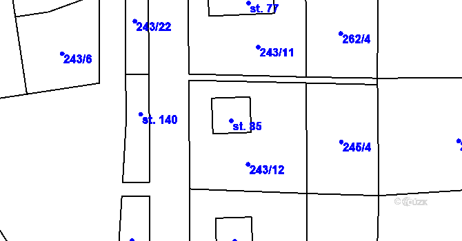 Parcela st. 85 v KÚ Travná u Horního Bradla, Katastrální mapa