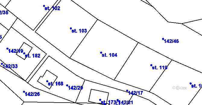 Parcela st. 104 v KÚ Travná u Horního Bradla, Katastrální mapa