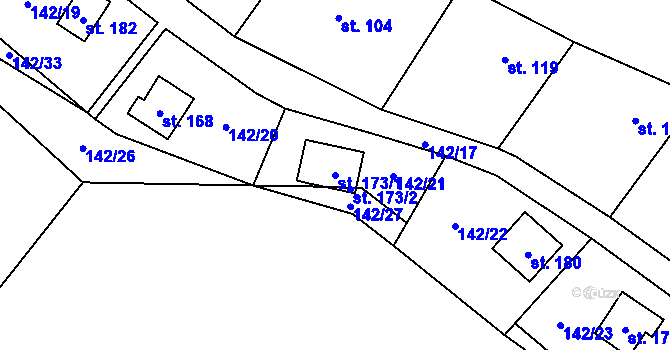 Parcela st. 173/1 v KÚ Travná u Horního Bradla, Katastrální mapa