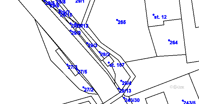 Parcela st. 29/2 v KÚ Travná u Horního Bradla, Katastrální mapa