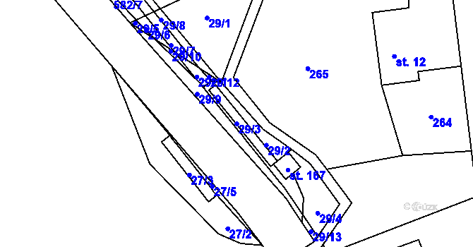 Parcela st. 29/3 v KÚ Travná u Horního Bradla, Katastrální mapa