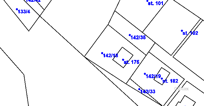 Parcela st. 142/18 v KÚ Travná u Horního Bradla, Katastrální mapa