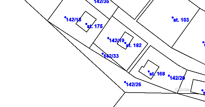 Parcela st. 142/33 v KÚ Travná u Horního Bradla, Katastrální mapa