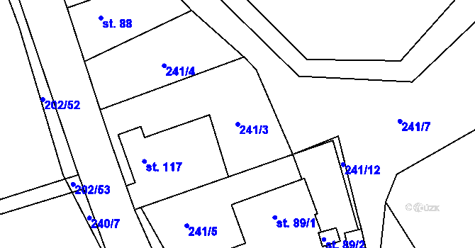 Parcela st. 241/3 v KÚ Travná u Horního Bradla, Katastrální mapa
